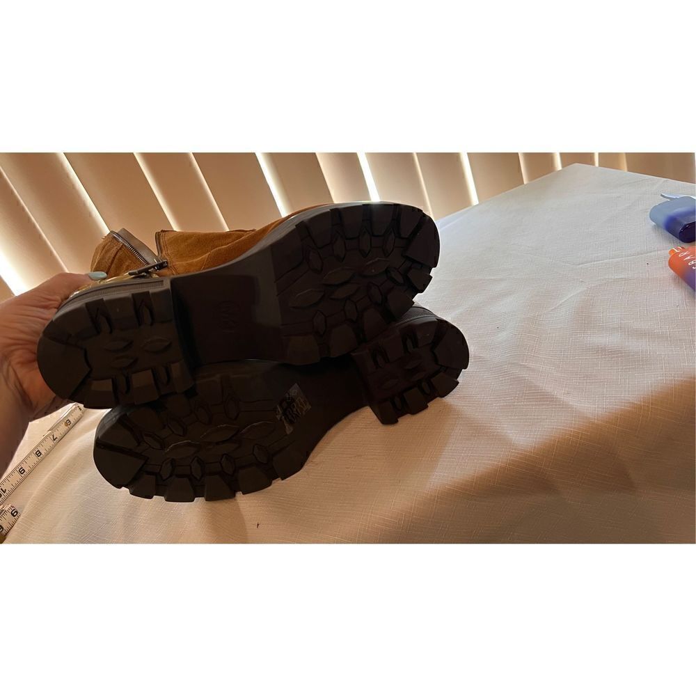 Michael Kors womens Suede Leather Chunky Heel Ankle Boots Brown Gold Size 9.5 - Picture 14 of 15